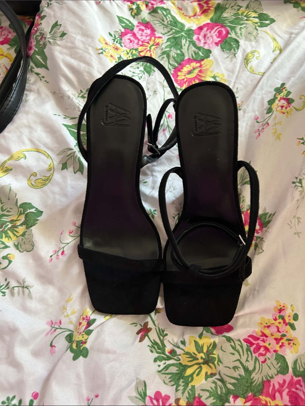 JustFab Black Strappy Square-Toe Heeled Sandals